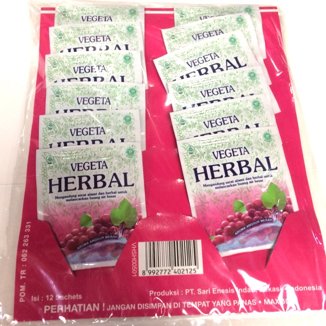 

VEGETA HERBAL 1 PAK ISI 12 SACHET 5gr 5 gr Pcs - Ungu Merah Anggur Pak Dus Grosir Murah Fegeta