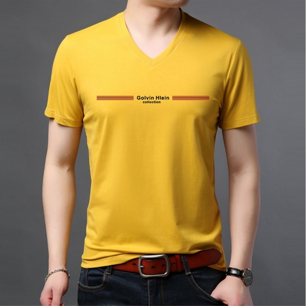 TORETTO-Kaos keren V-neck lengan pendek / baju kaos kerah V slim fit unisex / kaos Vneck elegant - GOLVIN