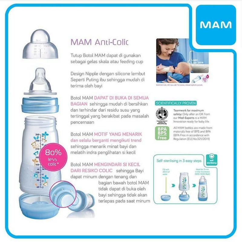 MAM Anti Colic Bottle 260ml Botol Susu Bayi Anticolic  Dot Bayi