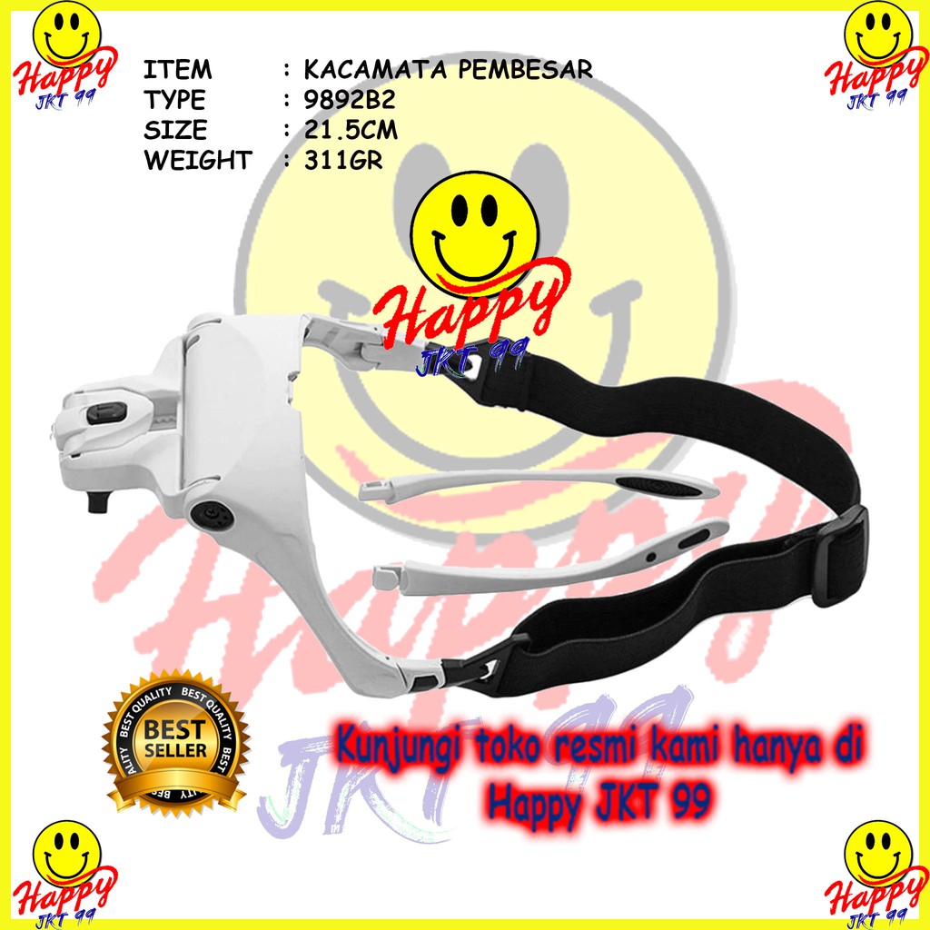 [ HAPPY JKT 99 ] HELM KACAMATA PEMBESAR REPARASI JAM 5X MAGNIFIER 2 LED 9892B2 ORIGINAL