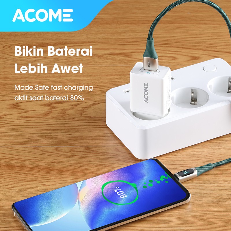 Kabel Data ACOME AIC100 Type-C Fast Charging 5A LED Display Garansi Resmi 1 Tahun