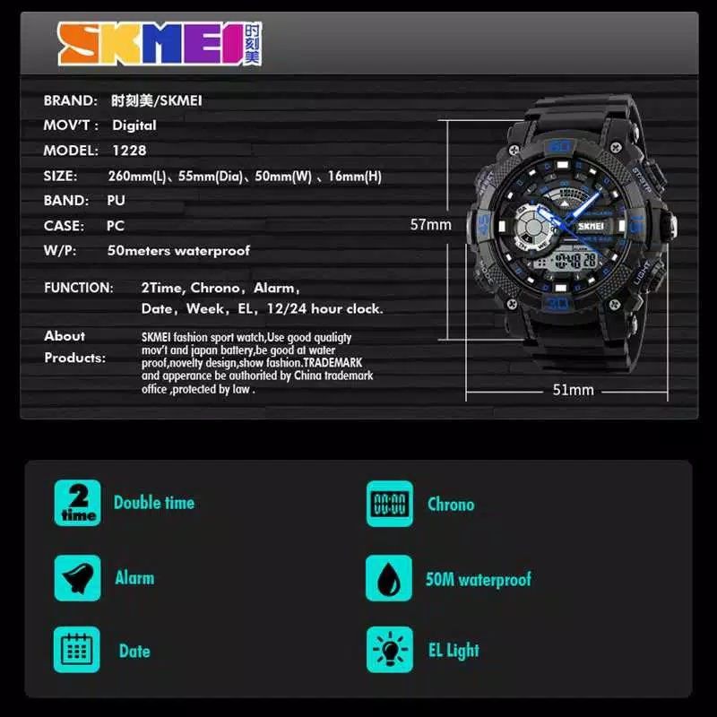 Jam SKMEI AD 1228 original double time free paper BOX