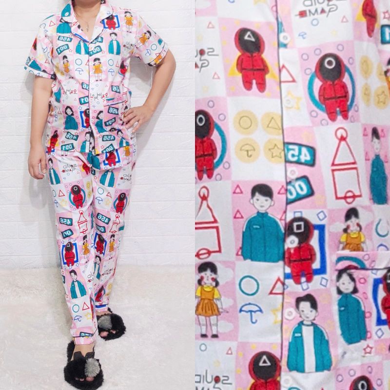 Baju Tidur Piyama Wanita Motif Squid Game Pajamas Katun  / Baju Tidur setelan Wanita katun CP dewasa Terbaru Bigsize Kekiniaan