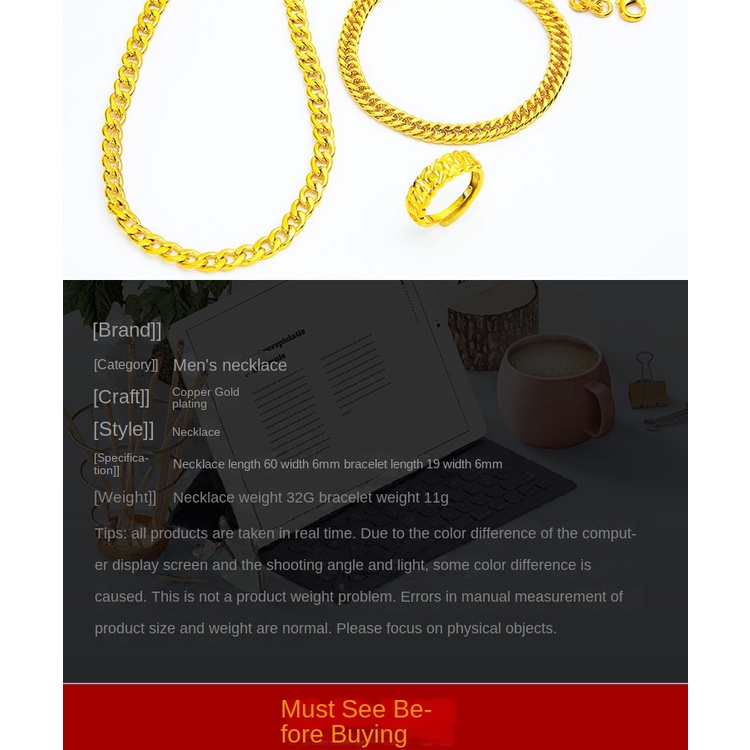 Set Perhiasan Gelang Kalung Cincin 24K Gaya Bangkok Untuk Pria