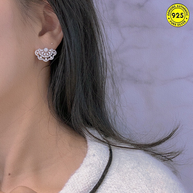 Anting Tusuk Gantung Bahan Sterling Silver 925 Desain Rok Lace Hias Berlian Gaya Unik Untuk Wanita