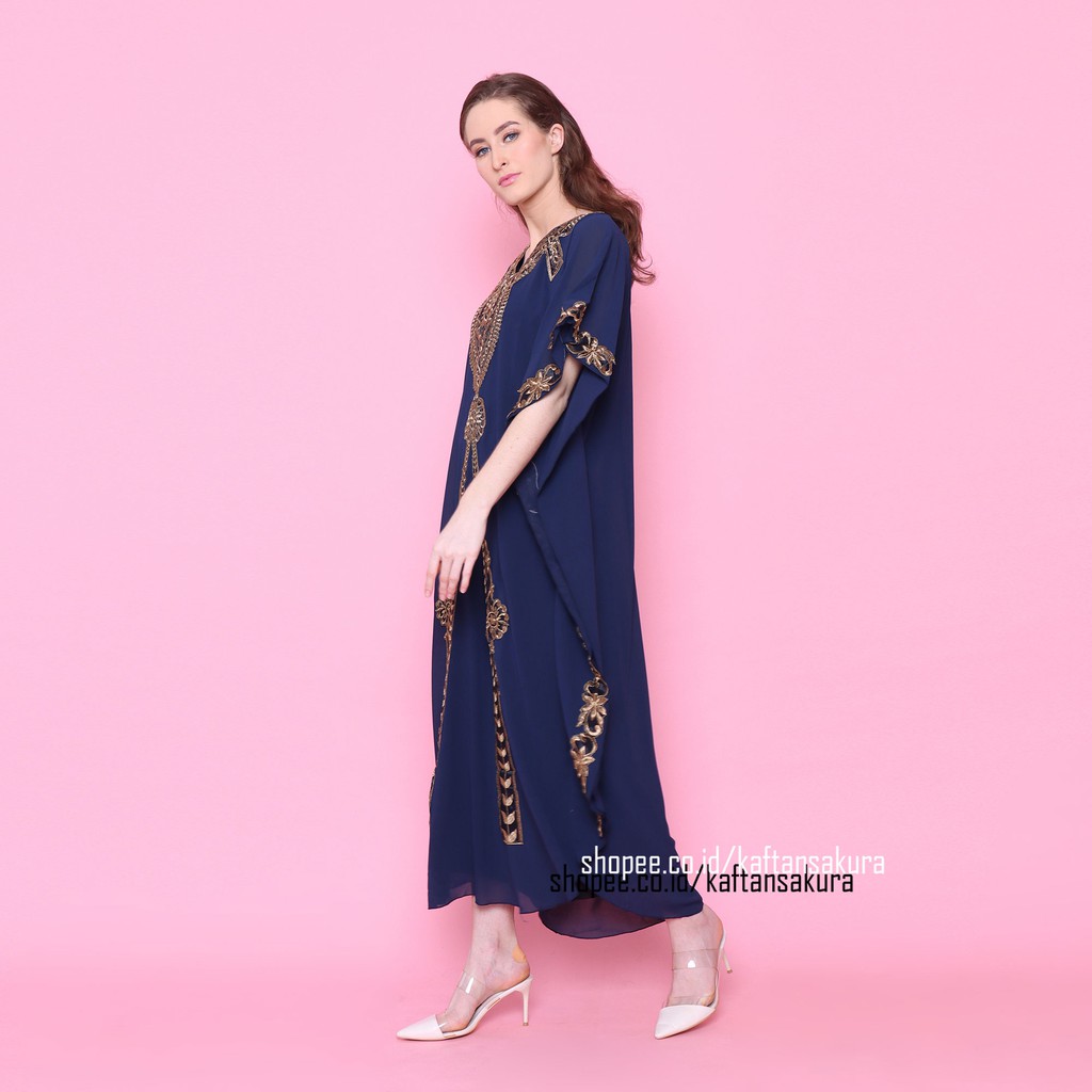 Kaftan Luna Terbaru Kaftan Wanita Bordir Gold Luna Mewah untuk Lebaran Pesta Kondangan Warna Hitam Putih Terbaru Best Seller termurah harga Grosir TERLARIS!!!