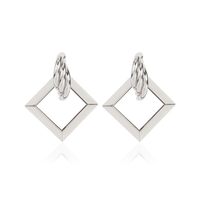 LRC Anting Tusuk Fashion Hollow Geometric Square Alloy Earrings K44427