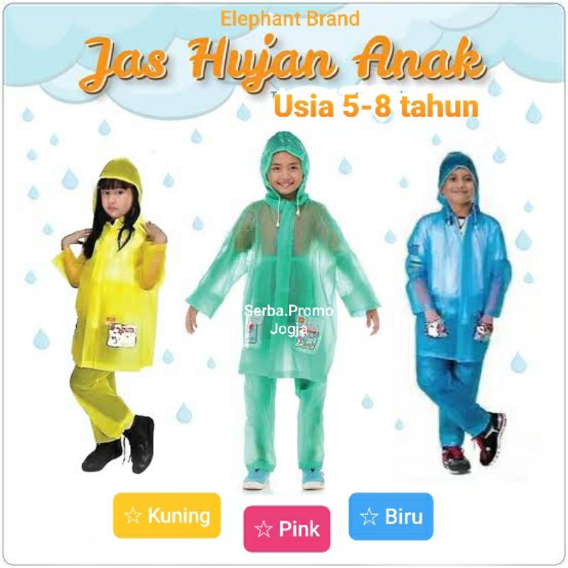 Jas Hujan Anak Transparan Elephant Brand Murah - Jas hujan jaket celana Anak SD Tebal