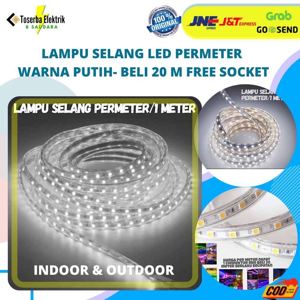 lampu selang led permeter warna putih beli 20m free sonket/ lampu led selang / lampu selang / led se