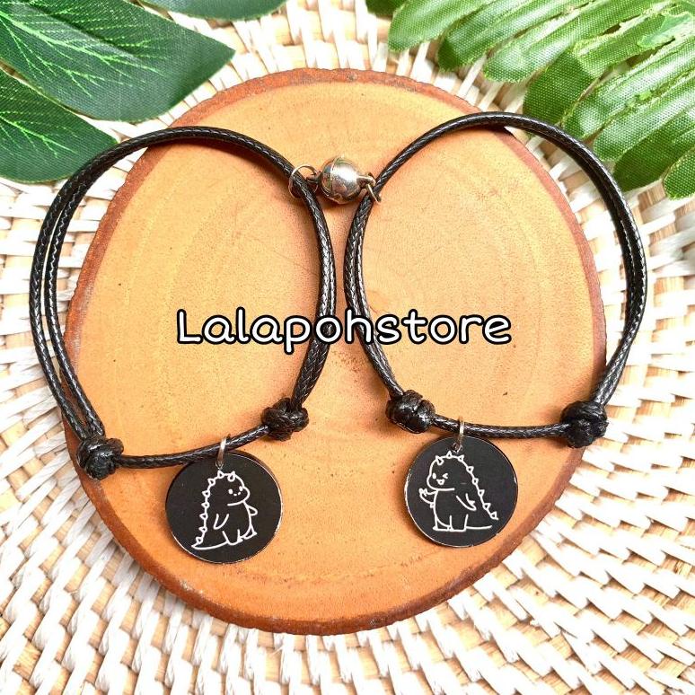 Gelang Couple Magnet Dino Cute Hitam | Gelang Couple Magnet