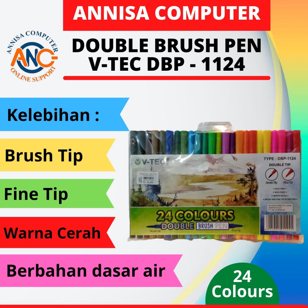 

BRUSH PEN V - TECH Double Tip 24 Warna DBP - 1124 / V Tech / Murah