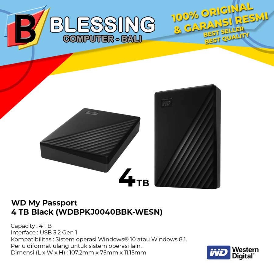 Hardisk External 4TB / Hardisk External WD 4TB My Passport (Black)