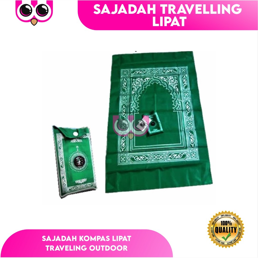 SAJADAH TRAVELLING LIPAT PLUS KOMPAS KIBLAT / SAJADAH PRAKTIS / TRAVEL POCKET PRAYER MAT