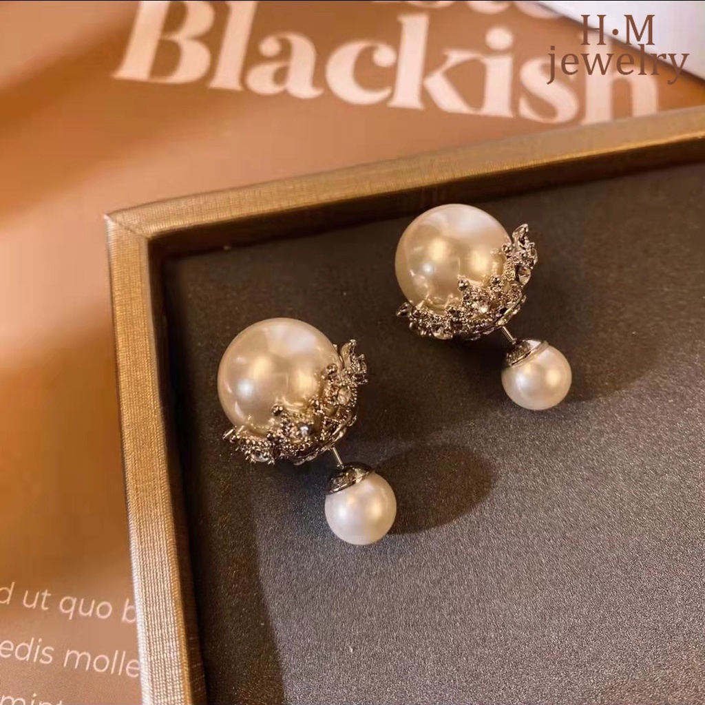 Anting Tusuk Dua Sisi Aksen Mutiara Bahan S925 Silver