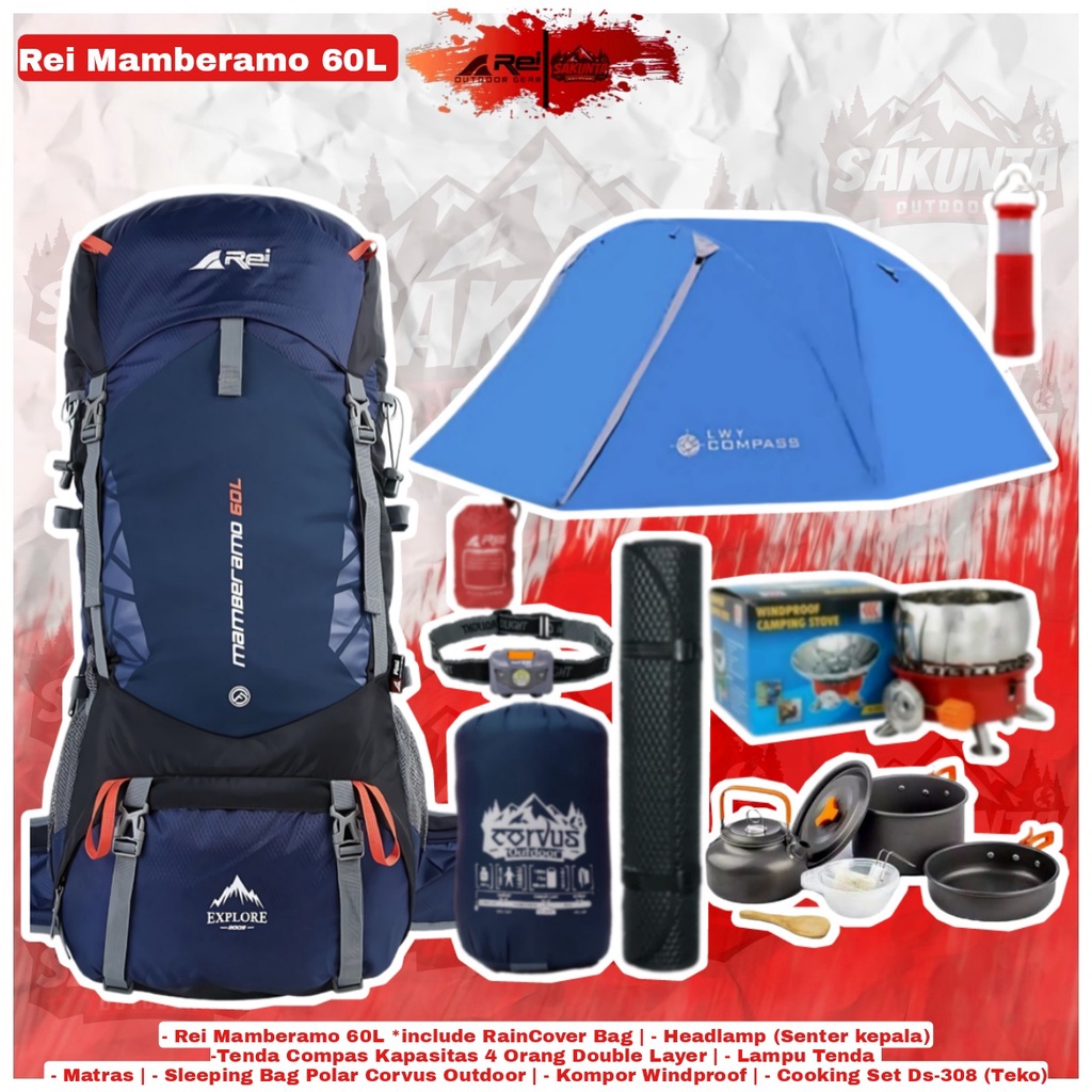 Jual Paket Hemat Alat Pendakian Gunung Carrier REI Arei Mamberamo 60L ...