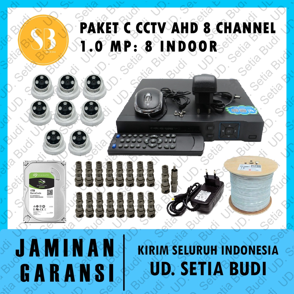 Promo Paket C CCTV AHD 8 Channel 1.0 MP: 8 Indoor CCTV Kamera