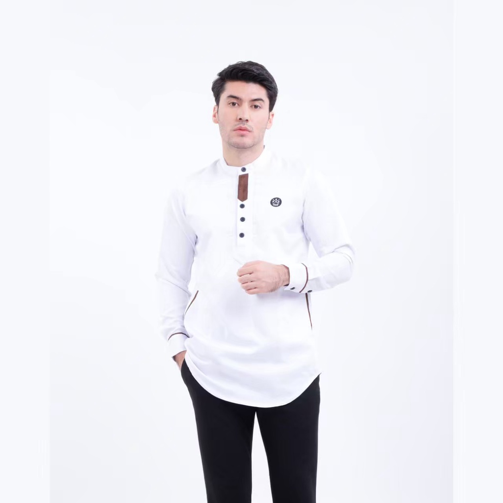 PROGRESS MAN baju koko pria lengan panjang koko kurta pangsi kemeja koko pria lengan panjang koko kurta pangsi baju kurta pangsi dewasa logo bordir Merah P4N9S101