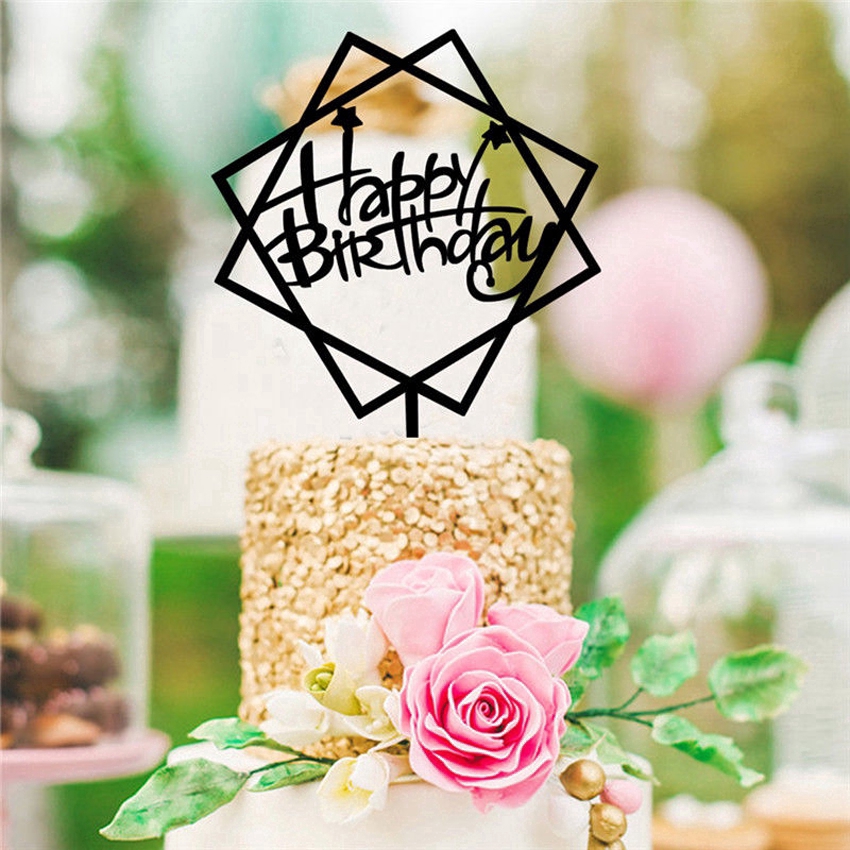 Topper Kue Desain Happy Birthday Bahan Akrilik Warna Emas untuk Dekorasi Kue