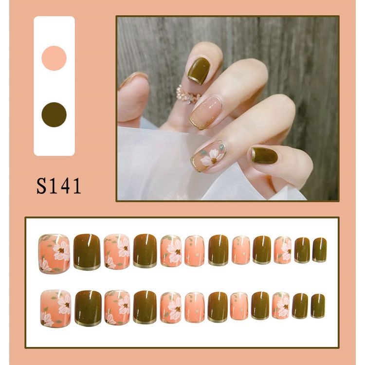 24PCS/SET Simulasi Lem Alpukat Memakai kuku palsu R Perawatan Kuku Palsu-S141