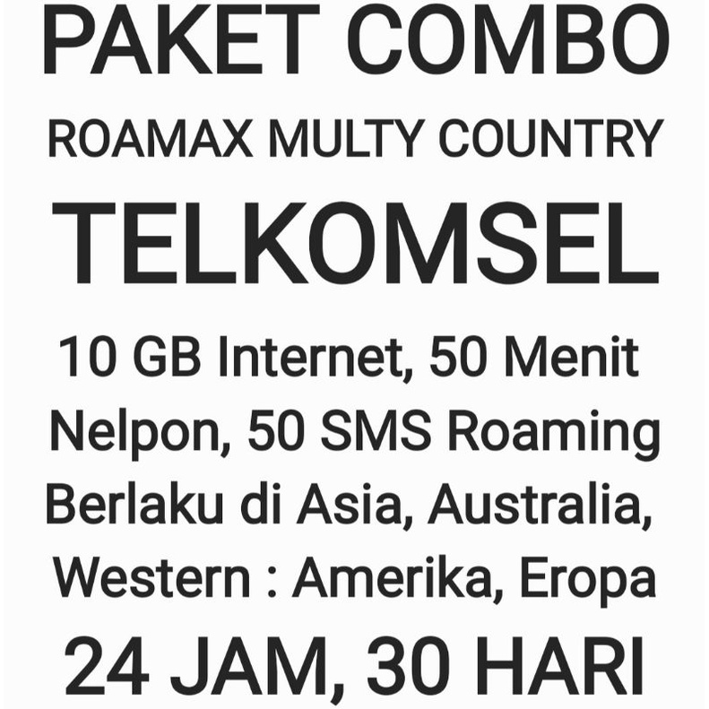 Paket Combo Roamax Roaming Telkomsel Multy Country Western Luar Negeri Negri 10GB Tsel Internet Kuot