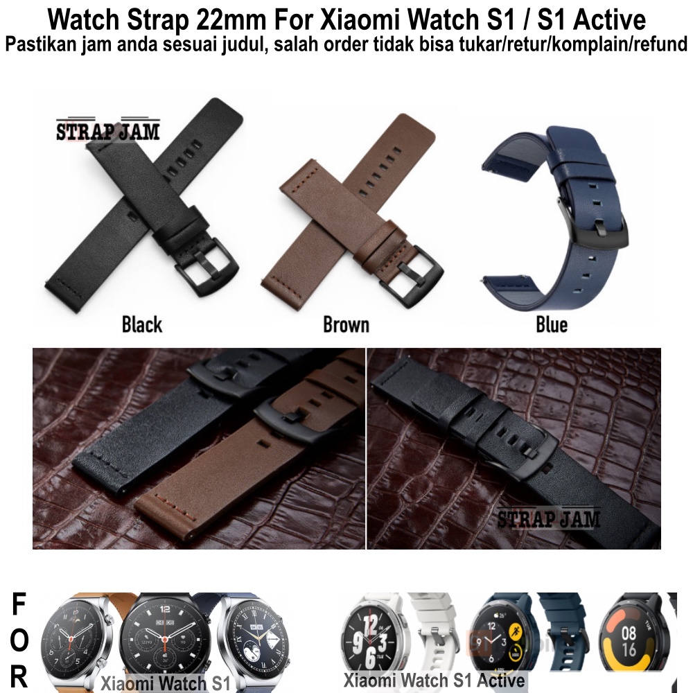 MODERN Tali Jam Xiaomi Watch S1 / Active - Strap 22mm Leather Kulit With Black Buckle Stainless