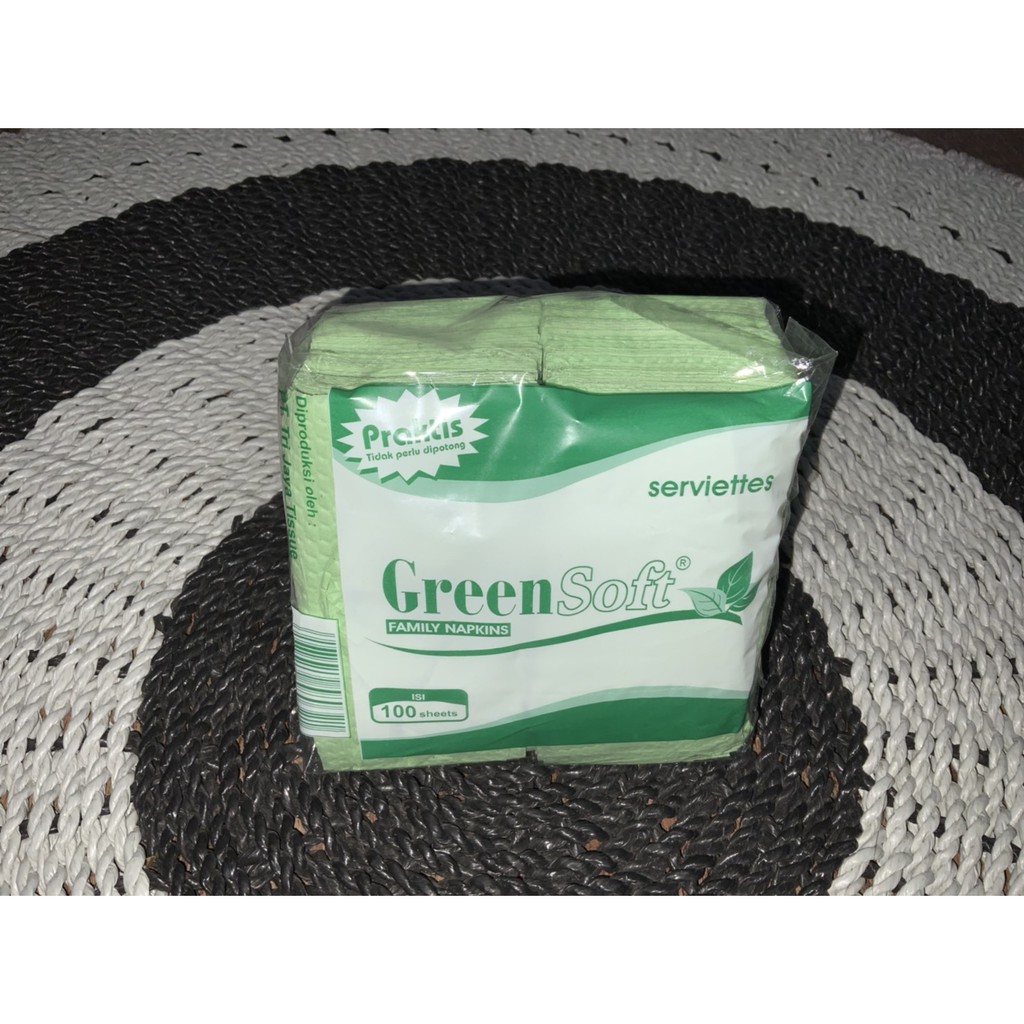 Tisu Makan Potong Lipat Tissue Green Soft Napkin Isi 100 Sheets Tisue Belah - Tissu Grosir Ecer