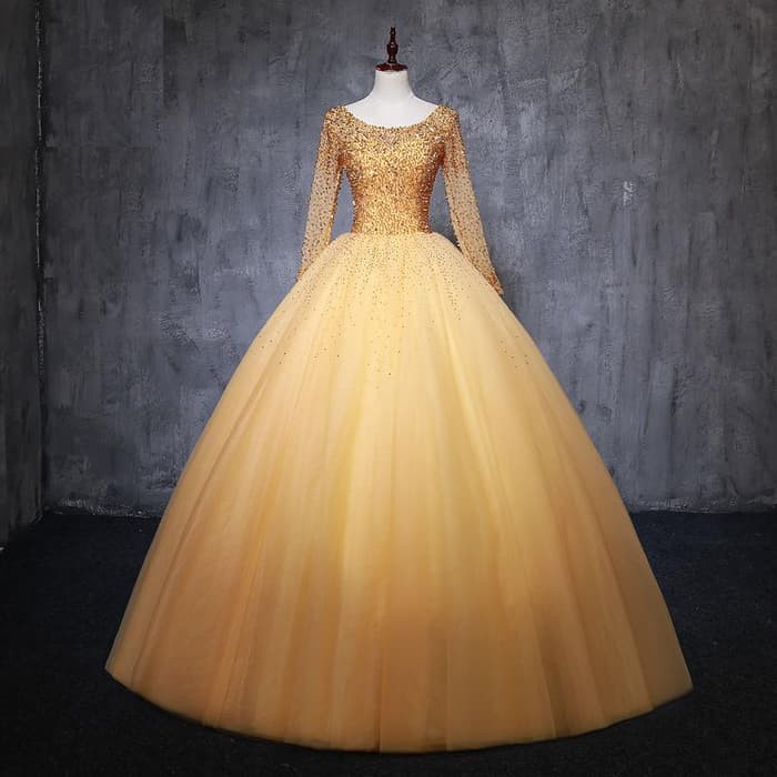 Gaun Pengantin 0071118 Kuning Lengan Panjang Wedding Gown