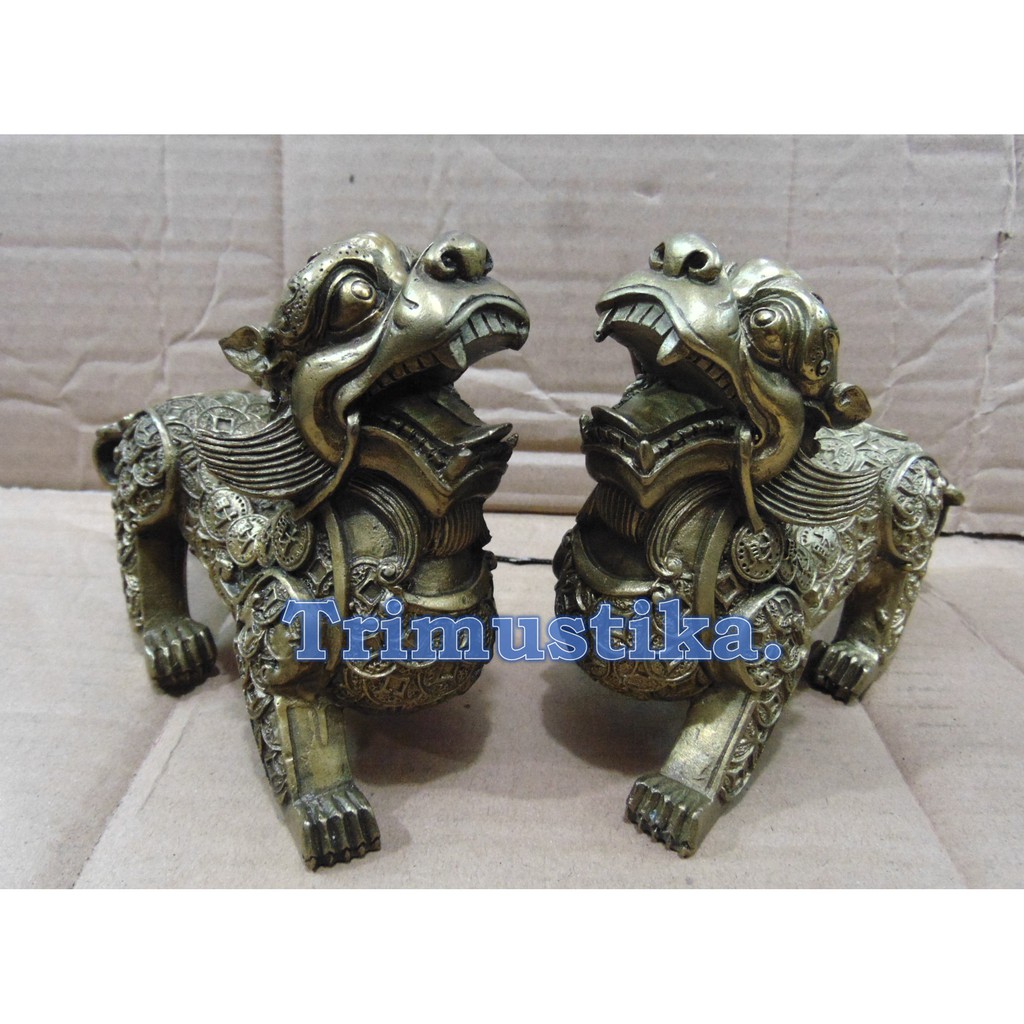 Patung Pie Xiu / Pi Yao Sepasang Fengshui Kuningan