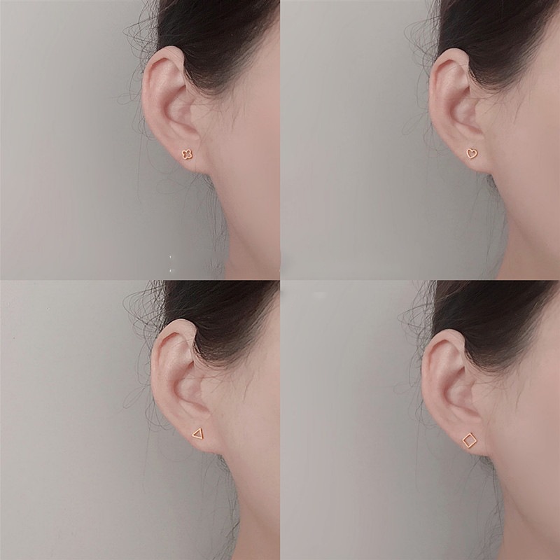 Roselife 1 Pasang Anting Tusuk Sterling Silver 925 Desain Hati / Bulat / Clover Hollow Anti Alergi Untuk Wanita