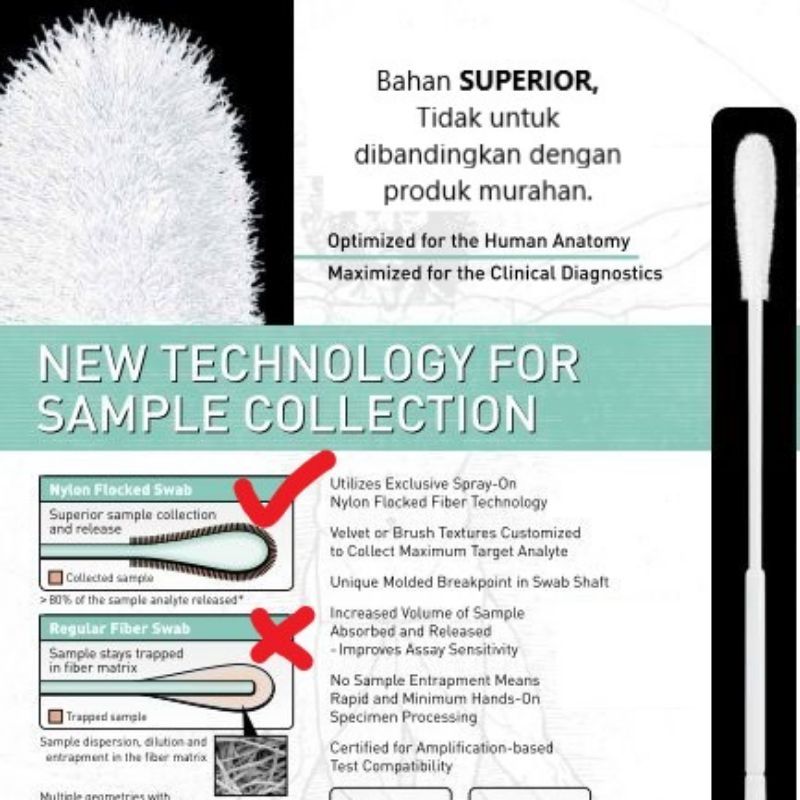 Flocked swab vtm/ Swab steril nasal/Specimen collection swab