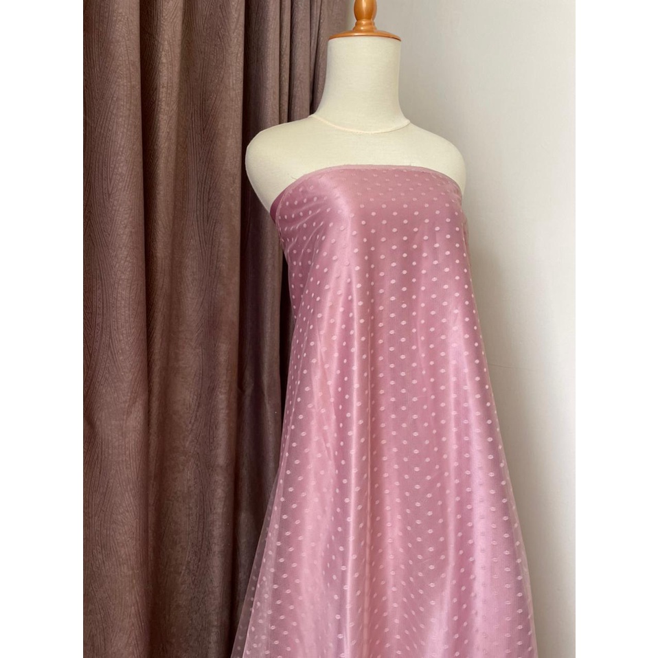 Kain Tile Tille Tulle Dot Dotty Polkadot Warna Pink Rosegold