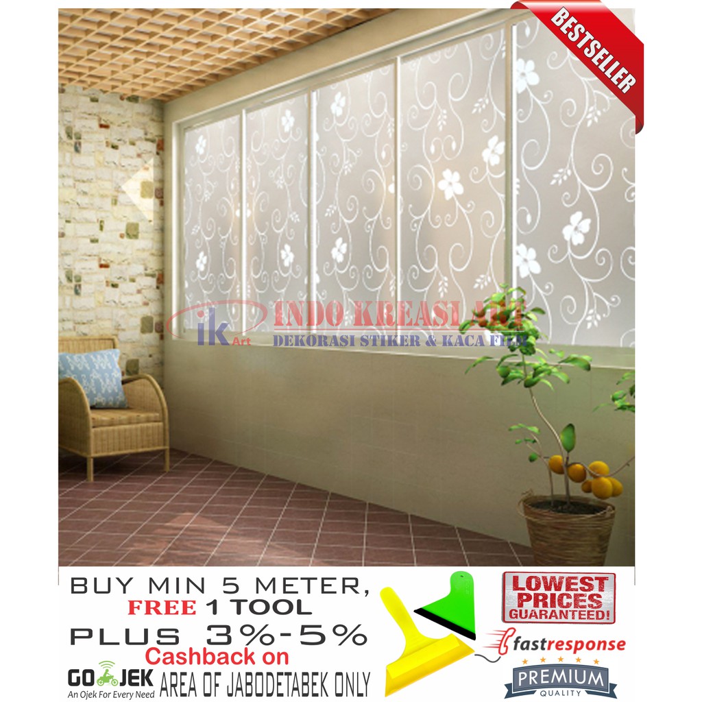 STIKER KACA STICKER KACA MOTIF BUNGA PUTIH 122 KACA FILM MOTIF PELAPIS KACA JENDELA
