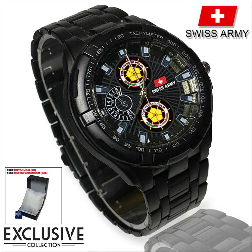 (Istimewa Bossque) Jam SAT POL PP Rantai Sport (Black Doff)