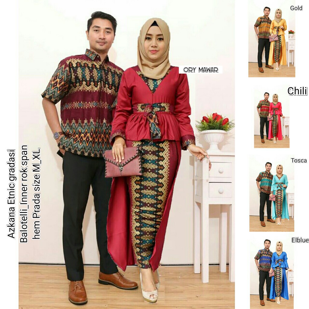 Sarimbit Batik Anggun Couple Askana Azkana Etnic #5 - Warna Merah, Tosca,Maroon,Biru,Kuning - M L XL