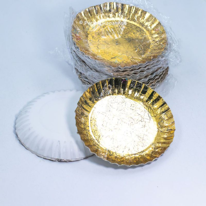 Piring kertas mas emas silver / piring kue ulang tahun