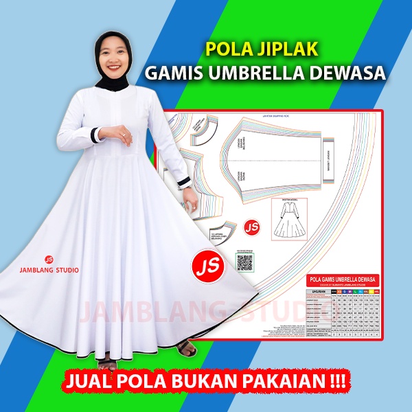 Pola Jiplak Gamis Dewasa Umbrella / Gamis Rok Payung Lingkaran Penuh [ Pola Baju Jamblang Studio ]
