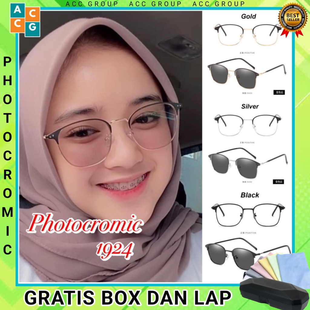 FREE BOX DAN LAP PHOTOCROMIC/BERUBAWAH WARNA KACAMATA WANITA PRIA VINTAGE BLUERAY ANTI RADIASI