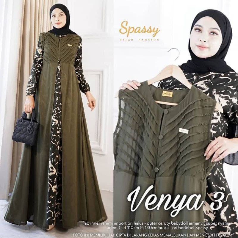 AB Vennya set #3 / gamis katun rammi kombi ceruty babydoll / gamis 2in1 rompi outer kekinian / gamis