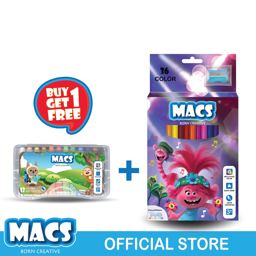 

MACS Holiday Bundle2 36 Trolls color pensil+12 warna oil pastel crayon