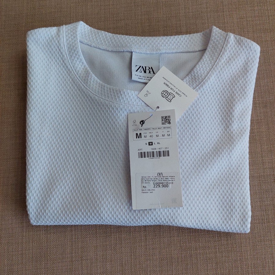 Zara Man Textured T Shirt Kaos Pria Putih White ORIGINAL