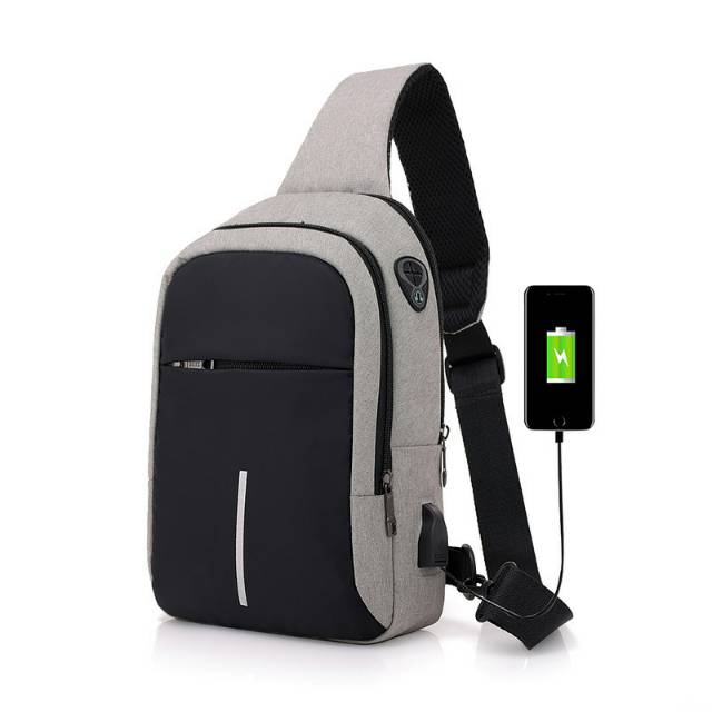 Tas Selempang usb pria casual anti maling multifungsi smart sling bag/chest bag sport