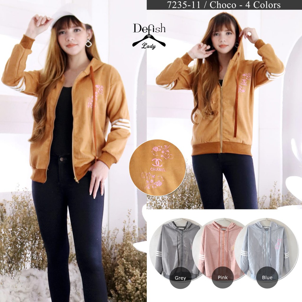 7235-11 Jaket Suede Import Hoodie Chanel