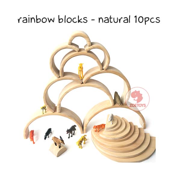 Zoetoys Montessori Rainbow Blocks BIG Size Bright Pastel Natural 10pcs | Mainan Kayu Pelangi Susun Wooden Building Stacking Toy Cari kado Edukasi Natal