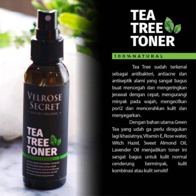 Velrose Secret Nature Organic Tea Tree Toner Penghilang Jerawat Kulit Berminyak Aman Bpom