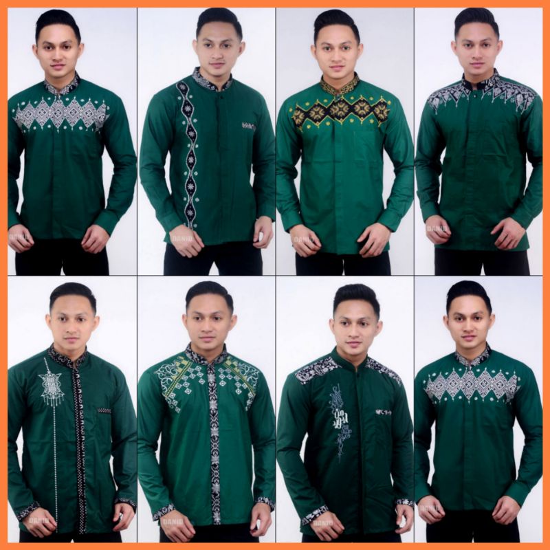 Baju Koko Katun Pria Lengan Panjang Terbaru Terlaris Warna Hijau Botol New Koko Bordir Modern Fashio