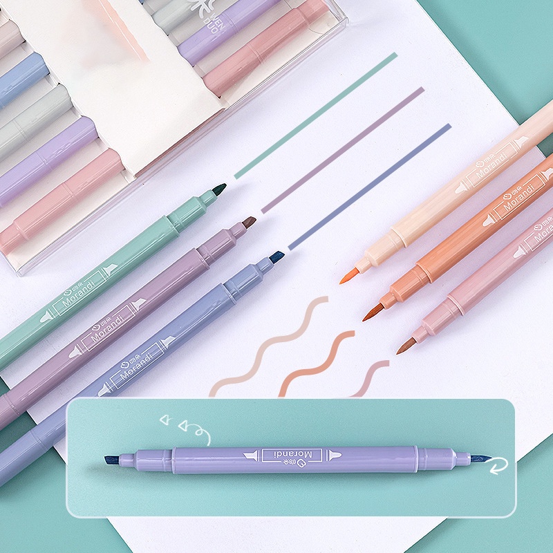 

6PCS stabilo pastel Spidol Highlighter pen Pastel Sekolah / Kantor Dua Sisi Ujung Lembut Stabilo