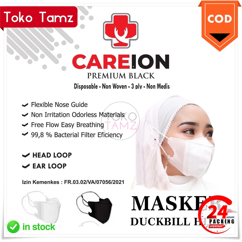 COD Makassar isi 10 pcs Masker CAREION DuckBill 3ply Premium Tali Hijab Murah Ready Toko Tamz Termur