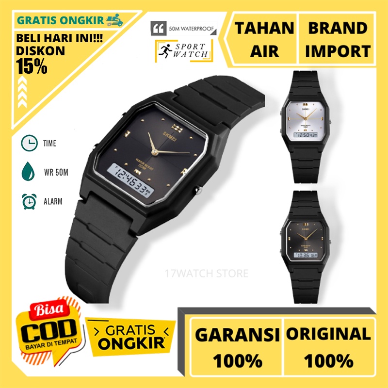 Jam Jsm Jqm Jm Tangan Pria Cwok Cowok Tipis Kecil Analog Digital 50M Bermerk SKMEI 1604 Original Ber
