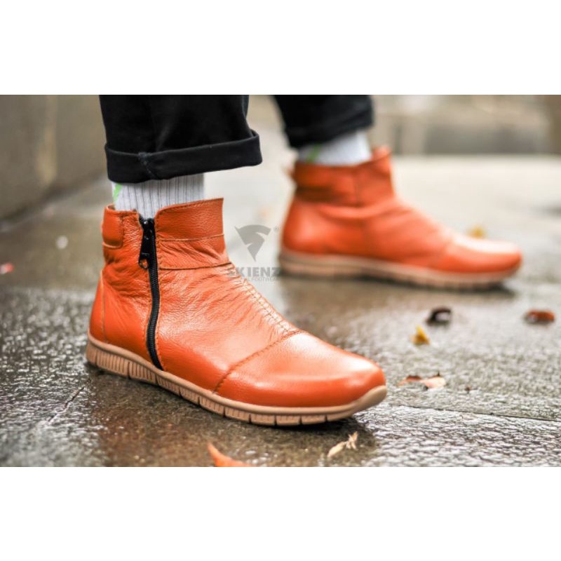 100% KULIT ASLI SEPATU BOOTS FASHION FULL LEATHER ALMOST SKIENZ COSMIC ZIPPER BOOTS SLETING ZIPPER