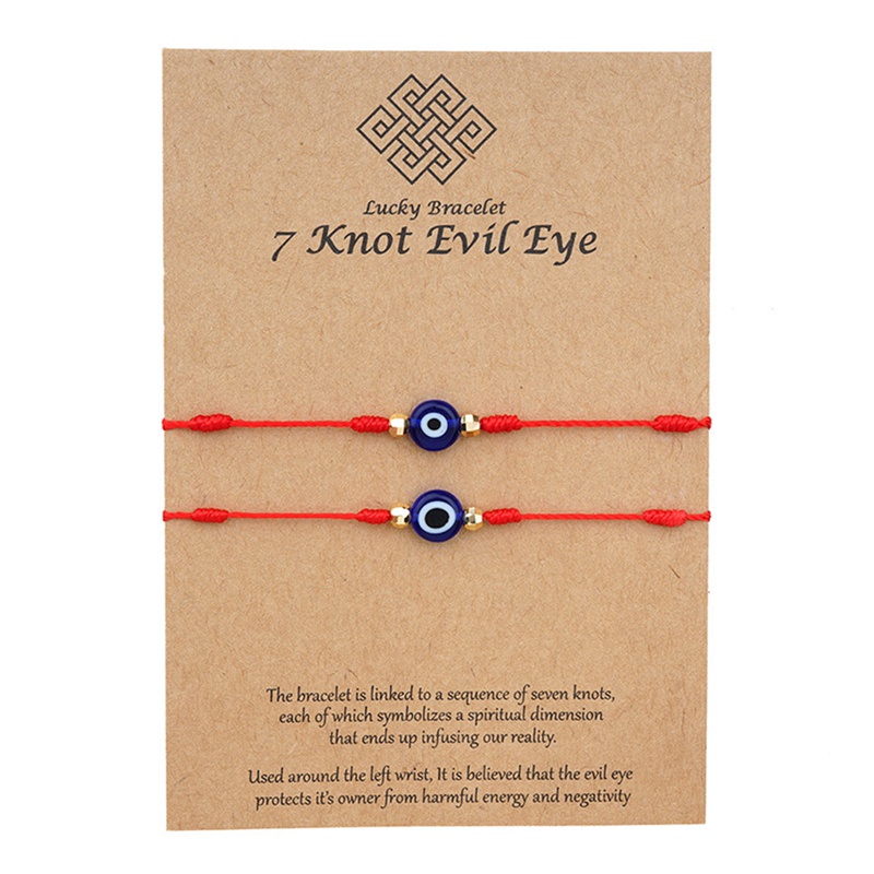 Fancyqube 2pcs / Set Gelang Jimat Tali Merah 7 Simpul Mata Iblis Dapat Disesuaikan Untuk Pria Dan Wanita